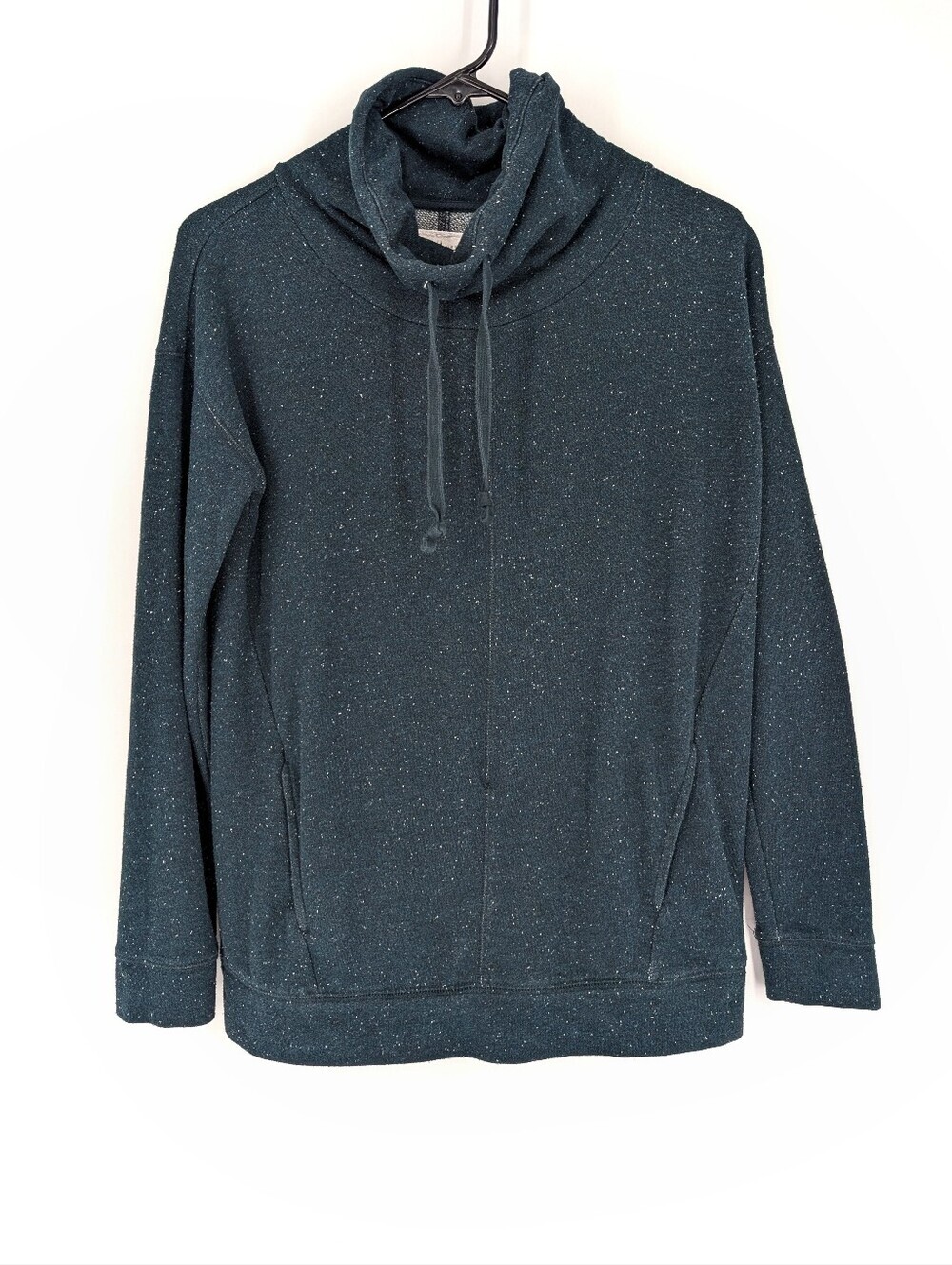 Lou & Grey Cowl Mock Neck Pullover Sweatshirt Speckled Green XS